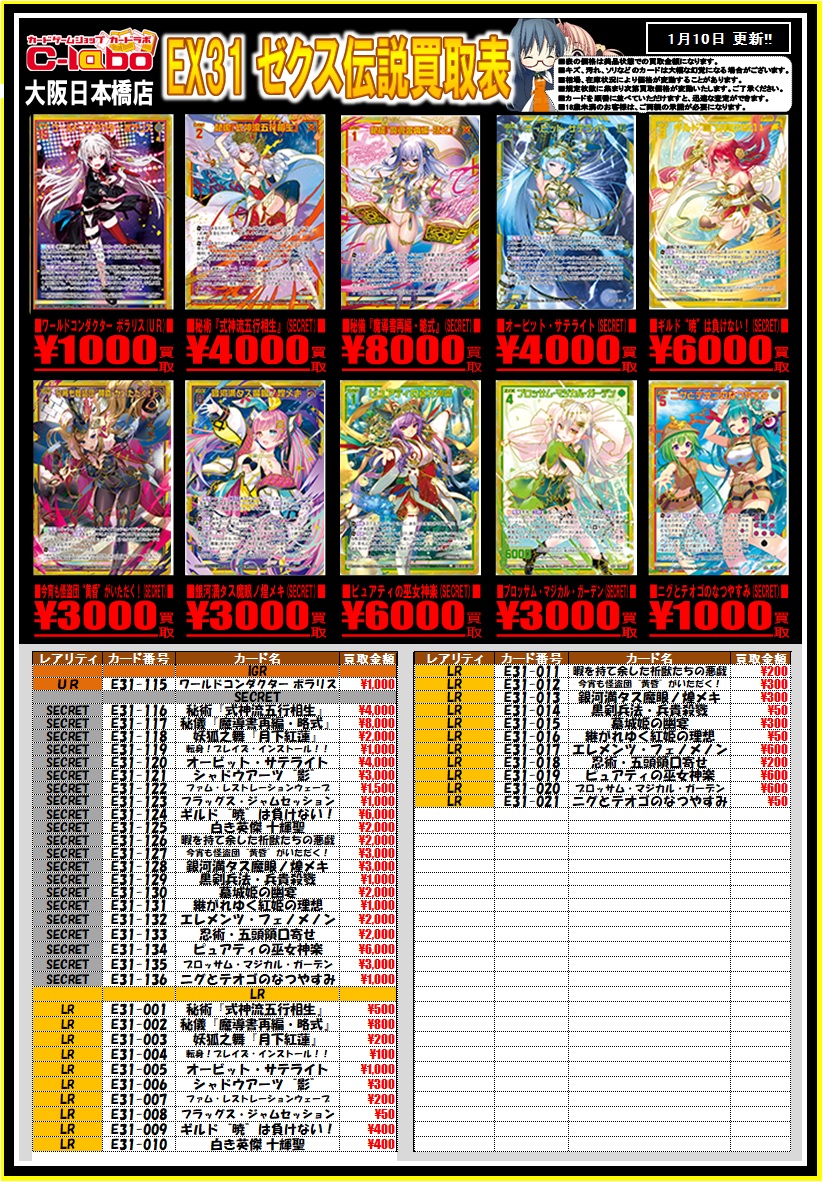 Z/X】全体買取表更新 2/6更新！！ / 大阪日本橋店の店舗ブログ