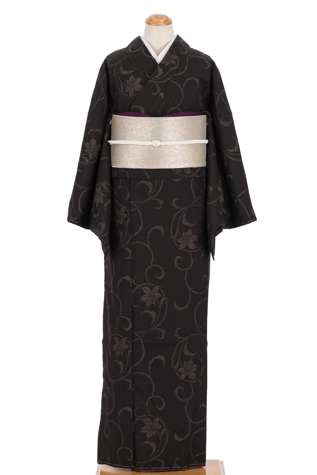 大島紬 花唐草模様 ゆったりサイズ - からん::アンティーク着物