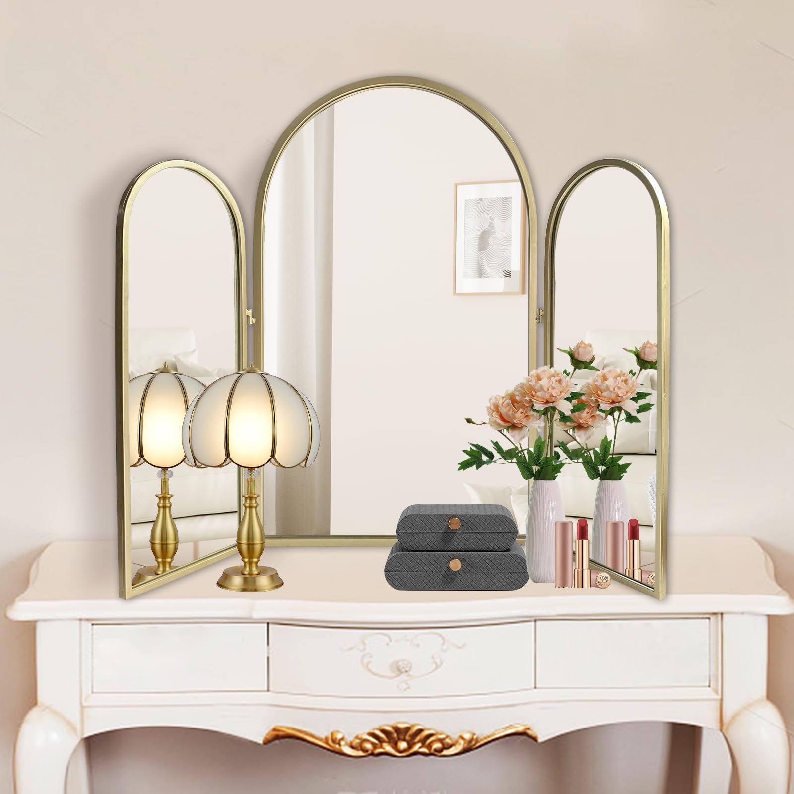 BAODANFU Trifold Vanity Mirrors 3 Way, 30 x 37in Adjustable Vanity