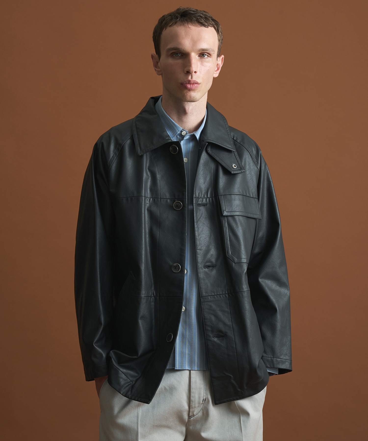 ヴィンテージフェイクレザーカーコート(1 BLACK): : メンズ｜PUBLIC